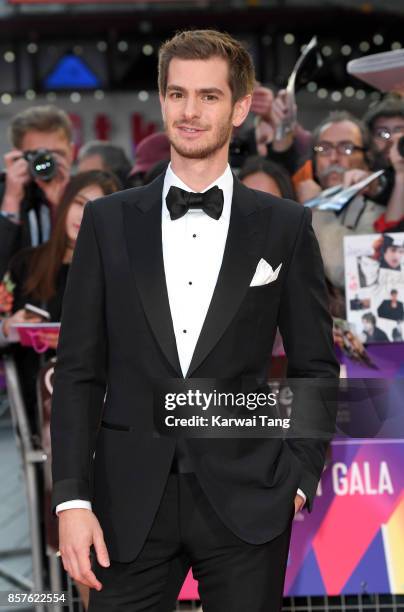 Andrew Garfield attends the European Premiere of "Breathe" on the opening night Gala of the 61st BFI London Film Festival at the Odeon Leicester...