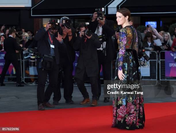 Claire Foy attends the European Premiere of "Breathe" on the opening night Gala of the 61st BFI London Film Festival at the Odeon Leicester Square on...