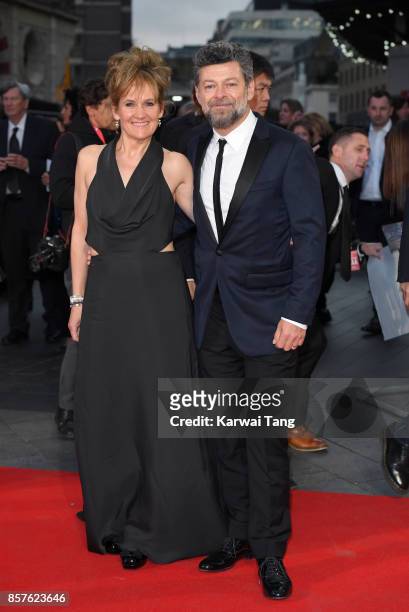 Andy Serkis and Lorraine Ashbourne attend the European Premiere of "Breathe" on the opening night Gala of the 61st BFI London Film Festival at the...