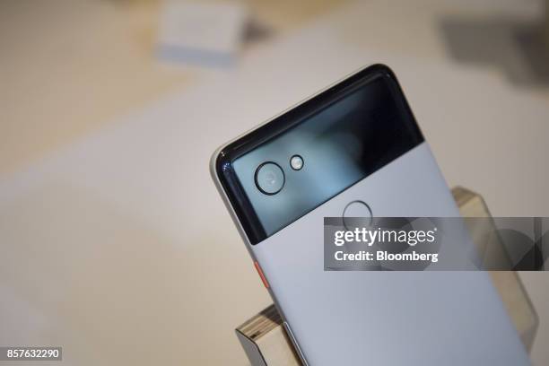 The Google Inc. Pixel 2 XL smartphone is displayed during a product launch event in San Francisco, California, U.S., on Wednesday, Oct. 4, 2017....