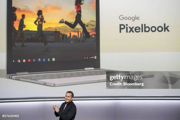 Matt Vokoun, director of product management for Google Inc., speaks about the Google Pixelbook laptop computer during a product launch event in San...