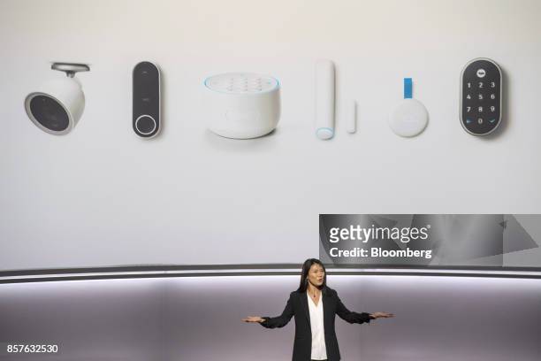 Yoky Matsuoka, chief technology officer for Nest Labs Inc., speaks about the Nest Cams and Nest Secure alarm system during a Google Inc. Product...
