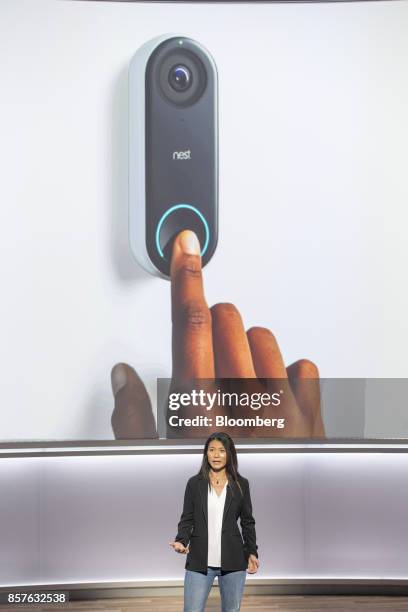 Yoky Matsuoka, chief technology officer for Nest Labs Inc., speaks about the Nest Hello video doorbell during a Google Inc. Product launch event in...