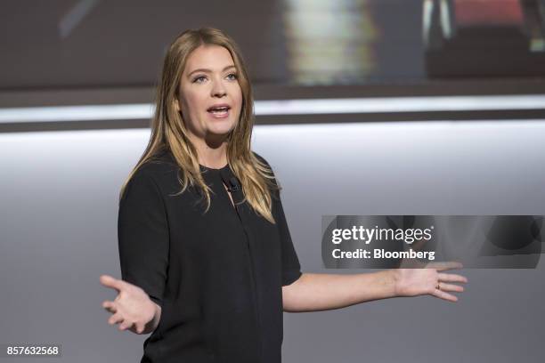 Isabelle Olsson, senior industrial designer for Google Inc., speaks during a product launch event in San Francisco, California, U.S., on Wednesday,...
