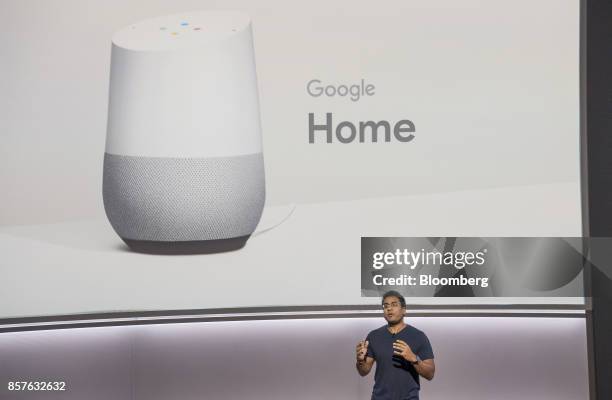 Rishi Chandra, senior product manager of Google Inc., speaks about the Google Home voice speaker during a product launch event in San Francisco,...