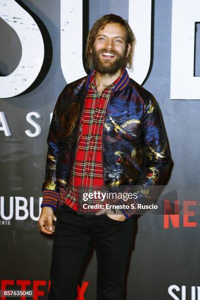 Alessandro Borghi attends Netflix's Suburra The Series Premiere at The Space Moderno on October 4, 2017 in Rome, Italy.