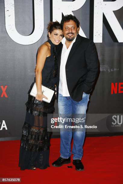 Flora Canto and Enrico Brignano attend Netflix's Suburra The Series Premiere on October 4, 2017 in Rome, Italy.