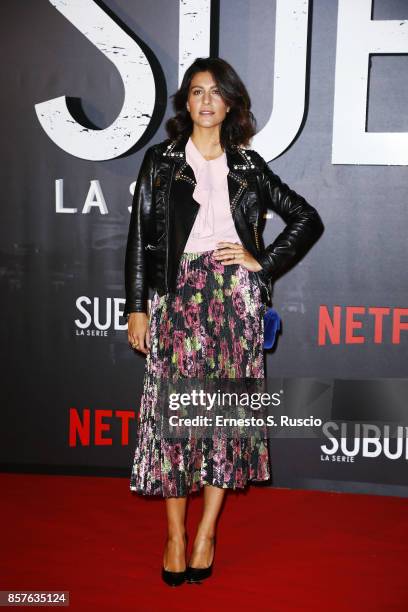 Giulia Bevilacqua attends Netflix's Suburra The Series Premiere at The Space Moderno on October 4, 2017 in Rome, Italy.