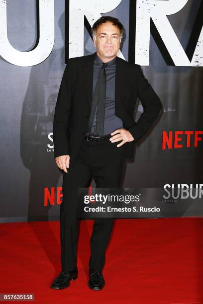 Francesco Acquaroli attends Netflix's Suburra The Series Premiere at The Space Moderno on October 4, 2017 in Rome, Italy.