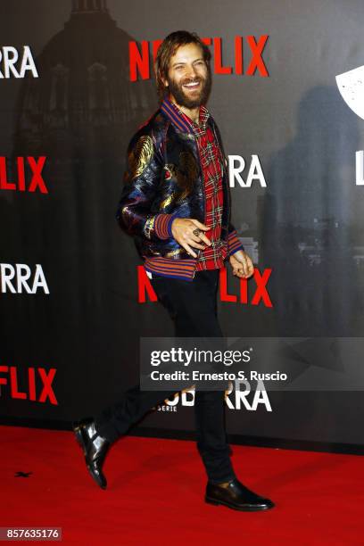 Alessandro Borghi attends Netflix's Suburra The Series Premiere at The Space Moderno on October 4, 2017 in Rome, Italy.