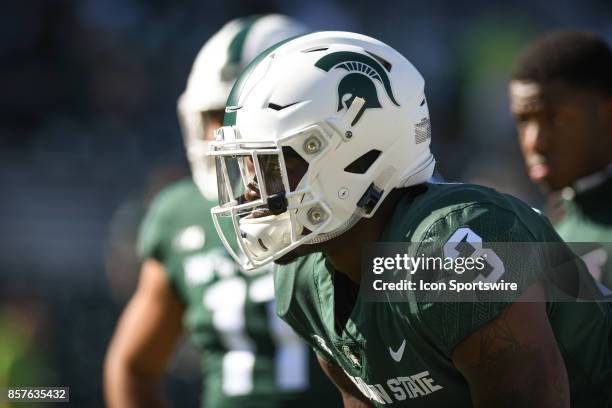 Spartans running back L.J. Scott lines up for a drill during a Big Ten Conference NCAA football game between Michigan State and Iowa on September 30...