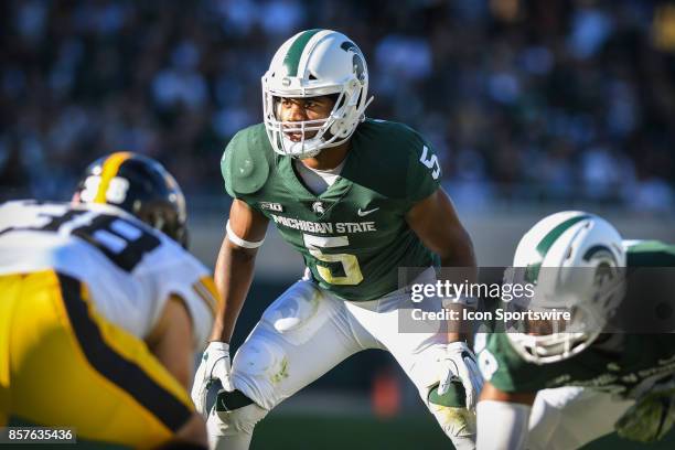 Spartans linebacker Andrew Dowell prepares for the snap during a Big Ten Conference NCAA football game between Michigan State and Iowa on September...