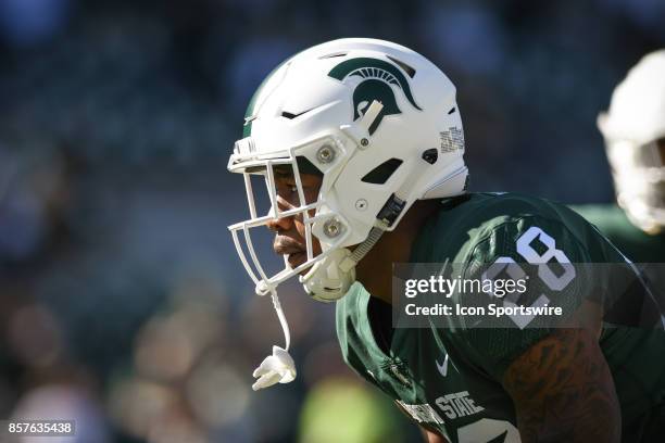 Spartans running back Madre London lines up for a drill during a Big Ten Conference NCAA football game between Michigan State and Iowa on September...