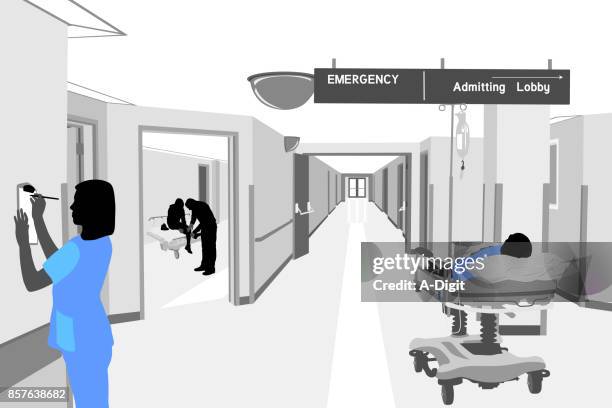 warten auf behandlung krankenhaus - bett stock-grafiken, -clipart, -cartoons und -symbole