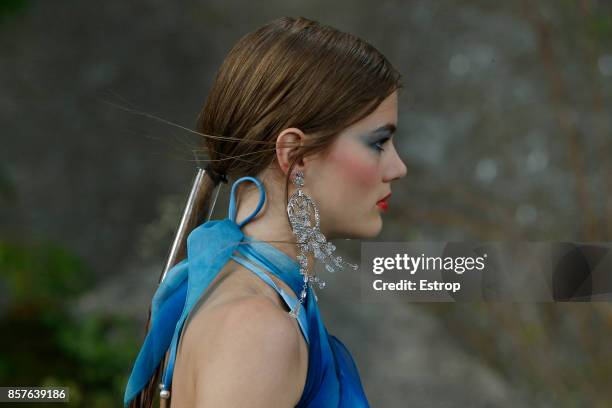 Jewelry Detail at the Chanel Paris show as part of the Paris Fashion Week Womenswear Spring/Summer 2018 on October 3, 2017 in Paris, France.