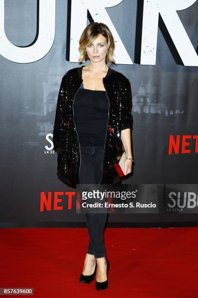 Violante Placido attends Netflix's Suburra The Series Premiere at The Space Moderno on October 4, 2017 in Rome, Italy.