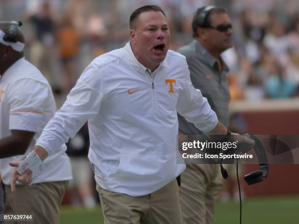 Tennessee Volunteers Head Coach Butch Jones shouts at the officials during the game between the Georgia Bulldogs and the Tennessee Volunteers on...