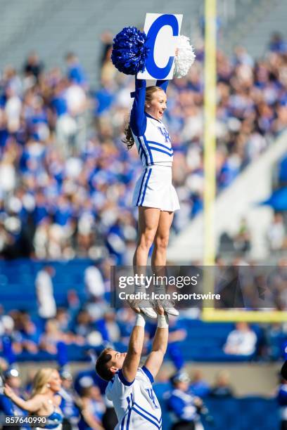 The Kentucky Cheerleading Squad performing during a regular season college football game between the Eastern Michigan Eagles and the Kentucky...