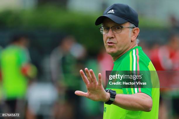 Juan Carlos Osorio coach of Mexico gestures during a Mexico's National Team training session ahead of the Qualifier match against Trinidad & Tobago...