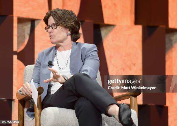 Co-Founder of Recode Kara Swisher speaks onstage during Vanity Fair New Establishment Summit at Wallis Annenberg Center for the Performing Arts on...