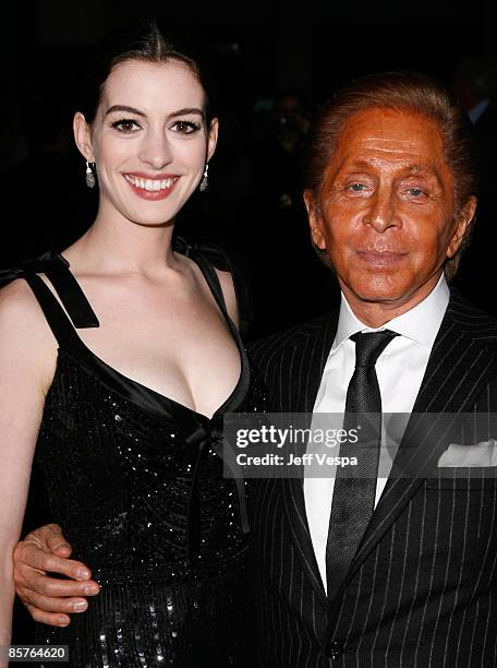 Actress Anne Hathway and designer Valentino attend the Los Angeles premiere of "Valentino: The Last Emperor" at the Bing Theatre at LACMA on April 1,...