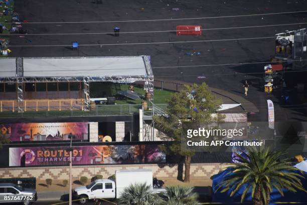 Investigators continue work at Las Vegas Village in Las Vegas, Nevada on October 4 the site of the worst mass murder in modern US history. Mass...