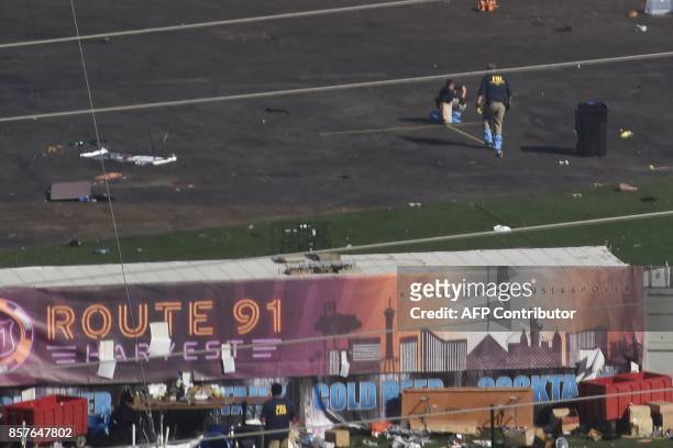 Investigators continue work at Las Vegas Village in Las Vegas, Nevada on October 4 the site of the worst mass murder in modern US history. Mass...