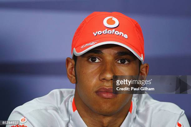 Lewis Hamilton of Great Britain and McLaren Mercedes attends the drivers press conference during previews to the Malaysian Formula One Grand Prix at...