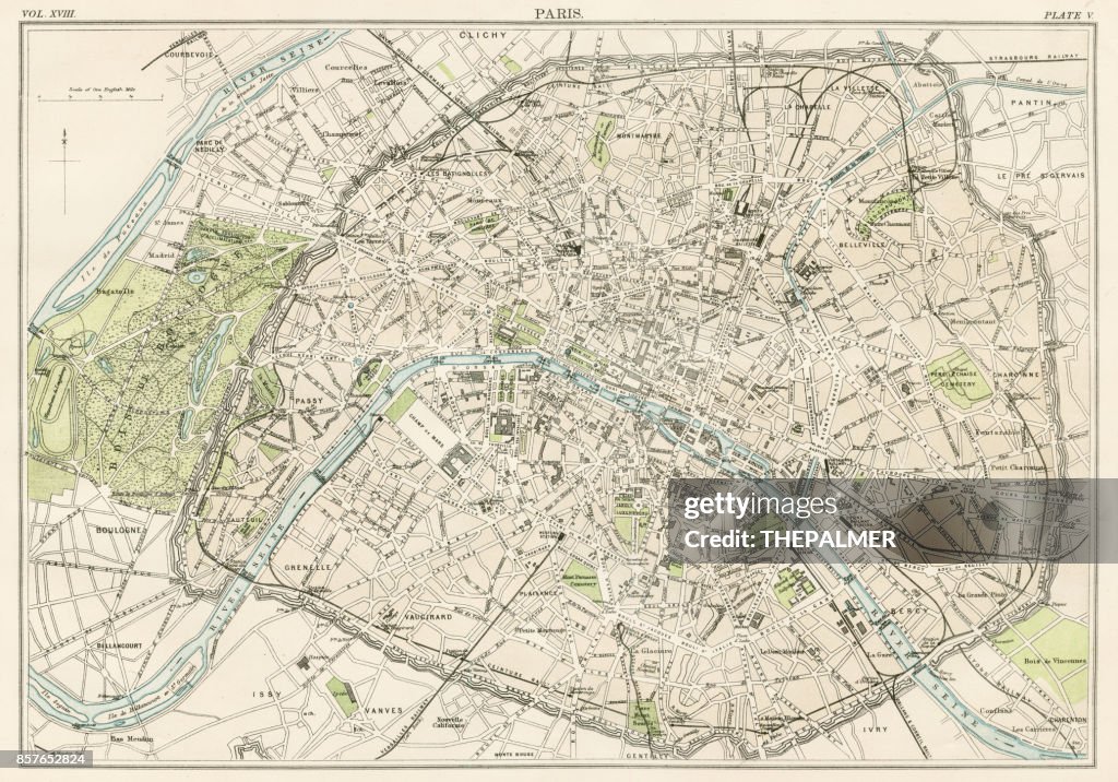 Carte de la ville Paris 1885