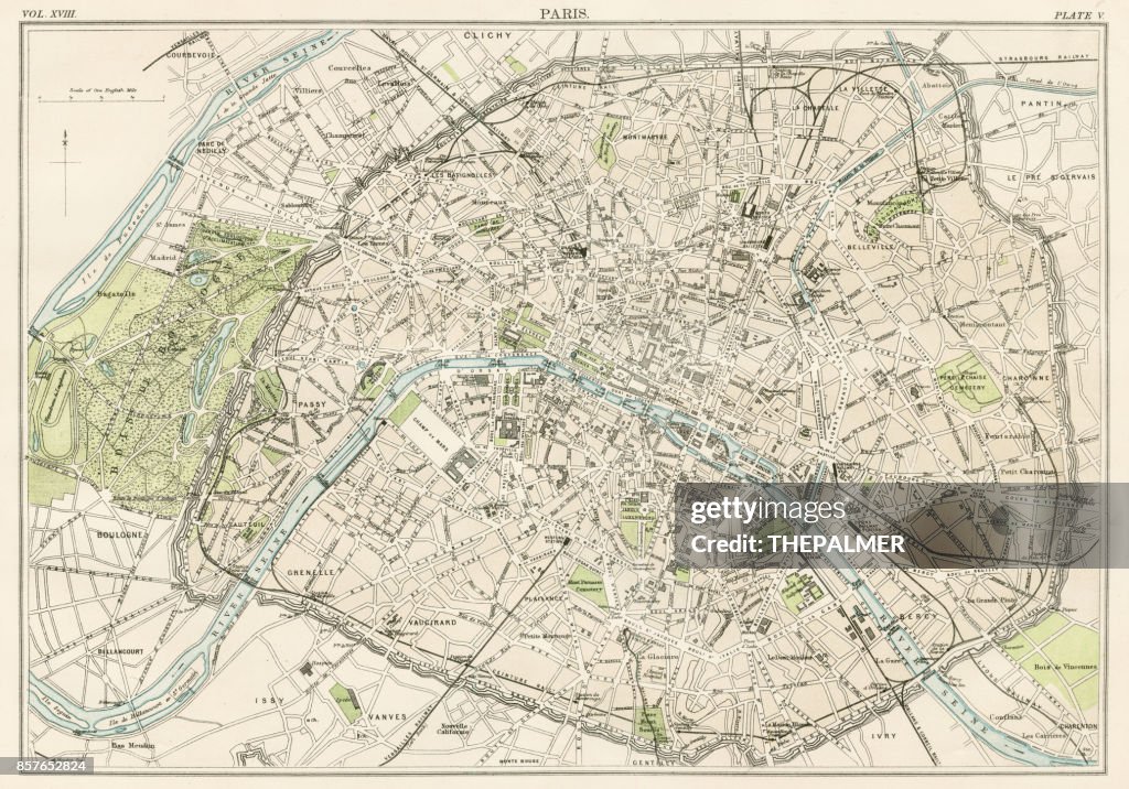 Paris city map 1885