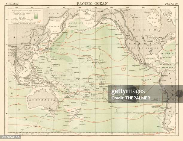 pacific ocean map 1885 - pacific ocean stock illustrations
