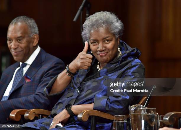 Donna Brazile was one of eight recipients of the 2017 W.E.B. DuBois Medal at Harvard University's Sanders Theatre on October 4, 2017 in Cambridge,...
