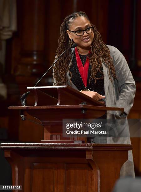 Ava DuVernay was one of eight recipients of the 2017 W.E.B. DuBois Medal at Harvard University's Sanders Theatre on October 4, 2017 in Cambridge,...
