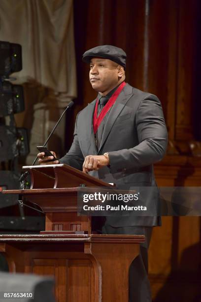 Cool J was one of eight recipients of the 2017 W.E.B. DuBois Medal at Harvard University's Sanders Theatre on October 4, 2017 in Cambridge,...