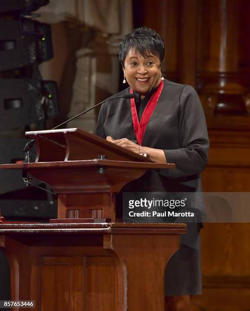 Librarian of Congress Carla Hayden was one of eight recipients of the 2017 W.E.B. DuBois Medal at Harvard University's Sanders Theatre on October 4,...