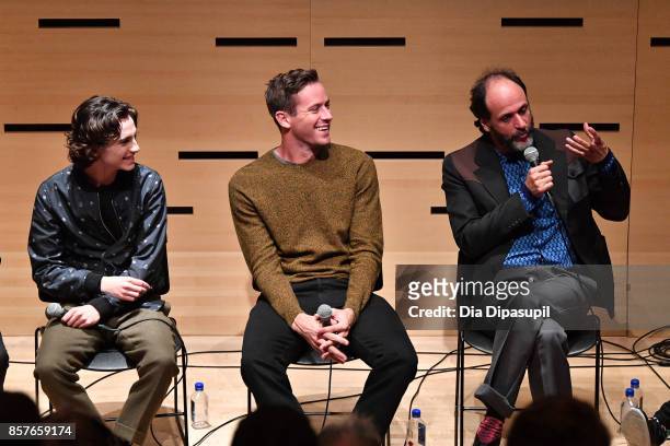Timothee Chalamet, Armie Hammer, and director Luca Guadagnino attend NYFF Live: Making "Call Me by Your Name" during the 55th New York Film Festival...