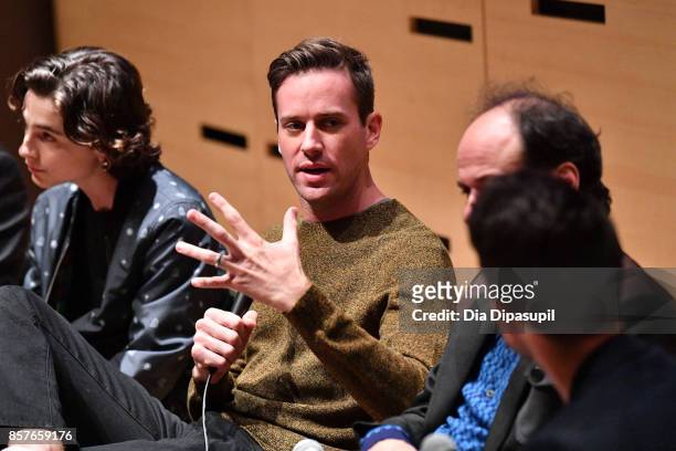 Timothee Chalamet, Armie Hammer, and director Luca Guadagnino attend NYFF Live: Making "Call Me by Your Name" during the 55th New York Film Festival...