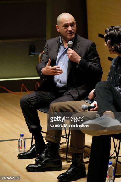Michael Stuhlbarg speaks at the NYFF55 Live with FIJI Water featuring "Call Me By Your Name" during the 55th New York Film Festival on October 4,...