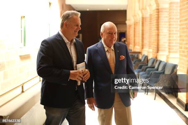Mark Latham and Alan Jones talk at the launch of Latham's new book 'Outsiders - I won't be silenced' on October 5, 2017 in Sydney, Australia. The...