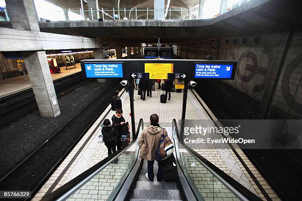 The railwaystation for trains to the center of Paris at the famous france CDG Charles de Gaulle airport in Paris, FEBRUARY 25, 2009.