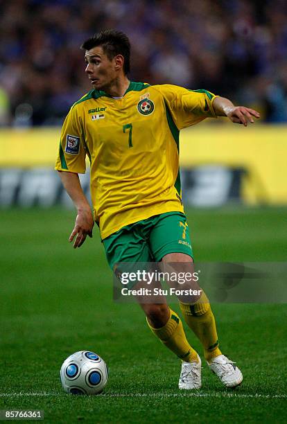 Lithuania player Mantas Savenas in action during the group 7 FIFA2010 World Cup Qualifier between France and Lithuania at Saint Denis, Stade de...