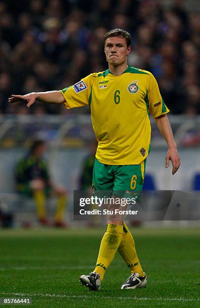 Lithuania player Marius Zaliukas in action during the group 7 FIFA2010 World Cup Qualifier between France and Lithuania at Saint Denis, Stade de...