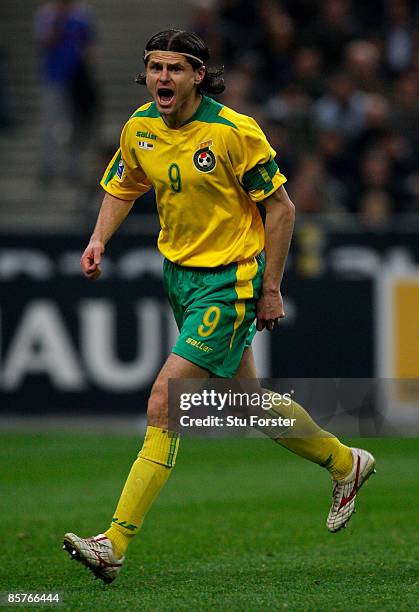 Lithuania player Tomas Danilevicius in action during the group 7 FIFA2010 World Cup Qualifier between France and Lithuania at Saint Denis, Stade de...