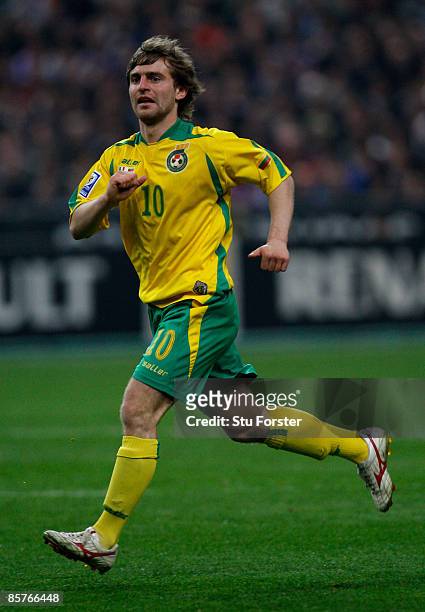 Lithuania player Mindaugas Kalonas in action during the group 7 FIFA2010 World Cup Qualifier between France and Lithuania at Saint Denis, Stade de...