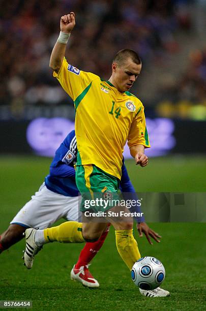 Lithuania player Darvydas Sernas in action during the group 7 FIFA2010 World Cup Qualifier between France and Lithuania at Saint Denis, Stade de...