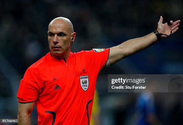 Referee Howard Webb in action during the group 7 FIFA2010 World Cup Qualifier between France and Lithuania at Saint Denis, Stade de France on April...