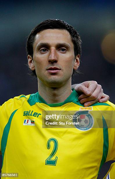 Lithuania player Deividas Semberas looks on before the group 7 FIFA2010 World Cup Qualifier between France and Lithuania at Saint Denis, Stade de...