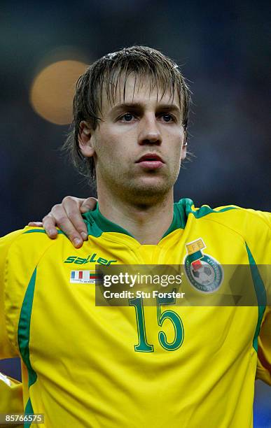 Lithuania player Arunas Klimavicius looks on before the group 7 FIFA2010 World Cup Qualifier between France and Lithuania at Saint Denis, Stade de...