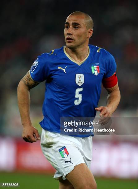 Fabio Cannavaro of Italy in action during the FIFA 2010 World Cup Qualifier between Italy and The Republic of Ireland in the Stadio San Nicola on...