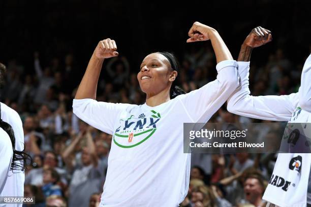 Plenette Pierson of the Minnesota Lynx reacts during the game against the Los Angeles Sparks in Game Five of the 2017 WNBA Finals on October 4, 2017...